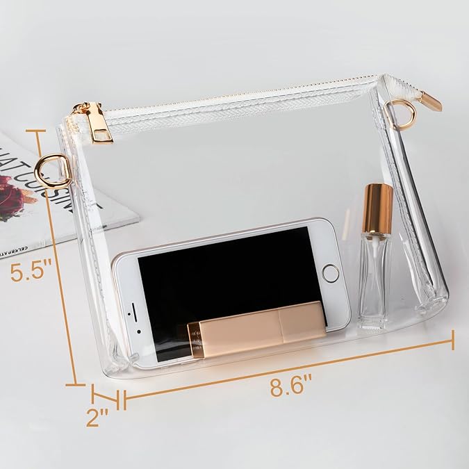 BS-VOG clear purse with elegant gold hardware, chic stadium approved handbag for women