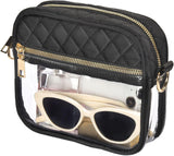 Stylish clear crossbody purse with unique rhombus PVC design and reinforced stitching