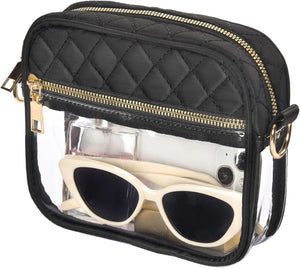 Stylish clear crossbody purse with unique rhombus PVC design and reinforced stitching