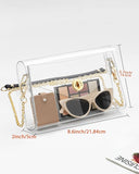 Clear purse with elegant gold chain strap, stadium approved crossbody bag