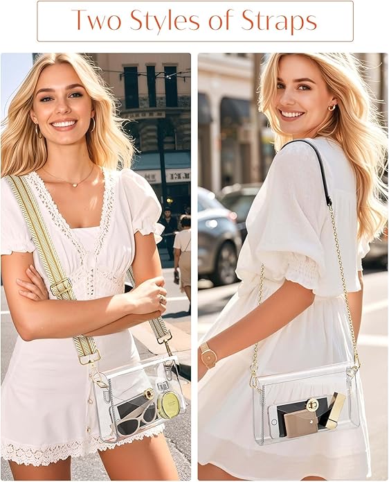 Stylish clear crossbody bag stadium approved with twist lock closure