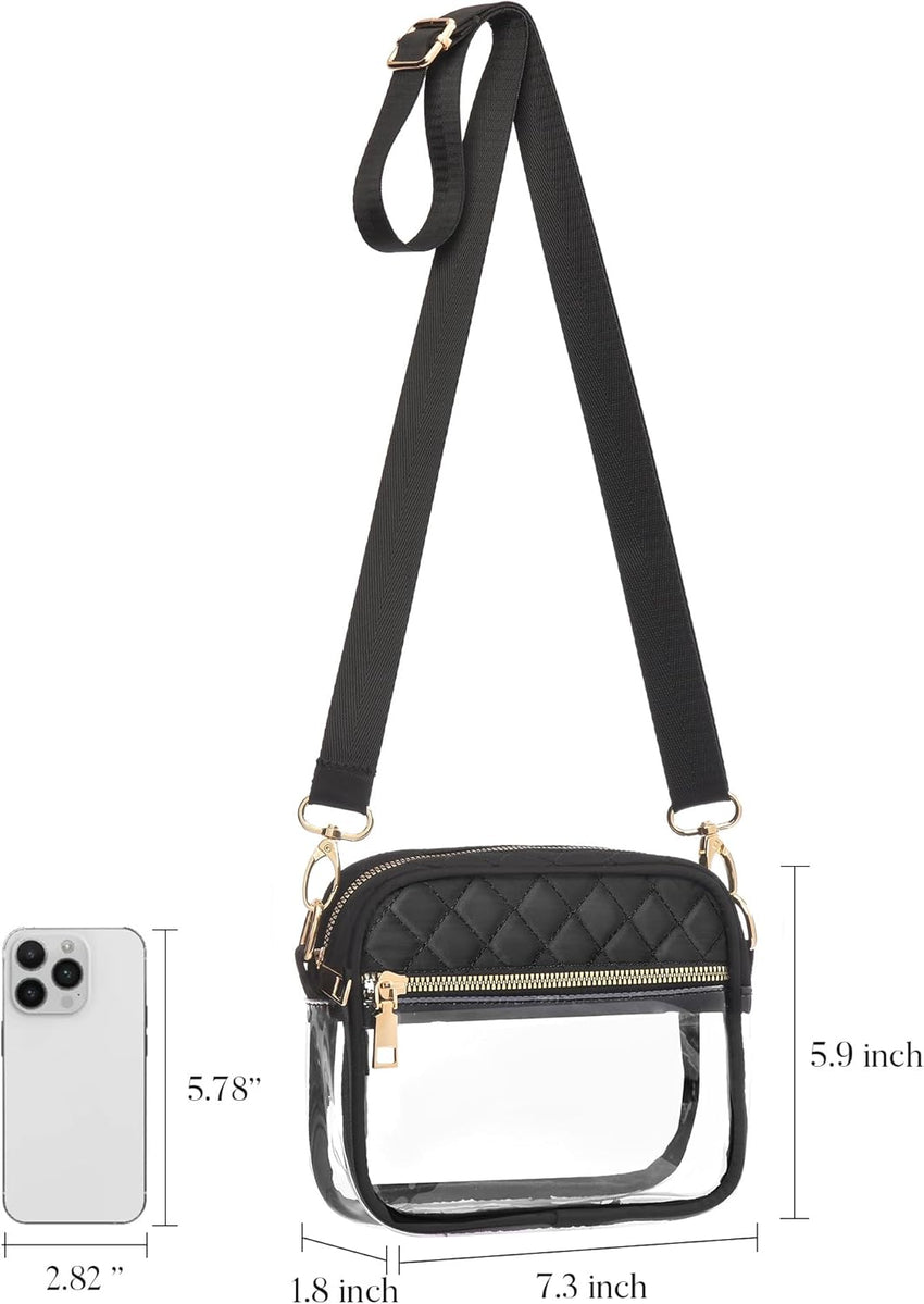 Durable transparent stadium crossbody bag for women made with PVC and polyester